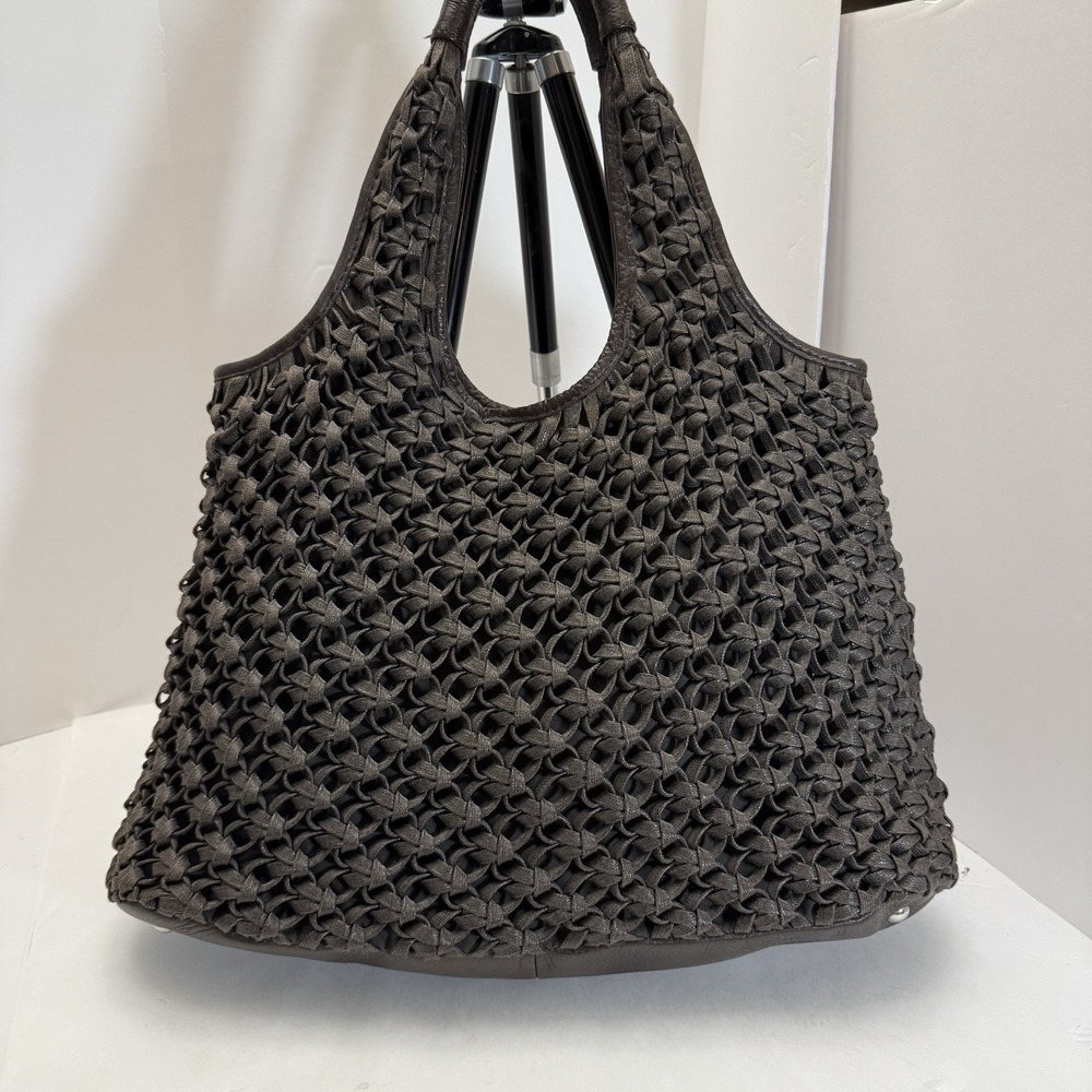 Banana Republic Brown Woven Tote Bag Purse Leather Trim Boho Hippie Y2K - Picture 4 of 12